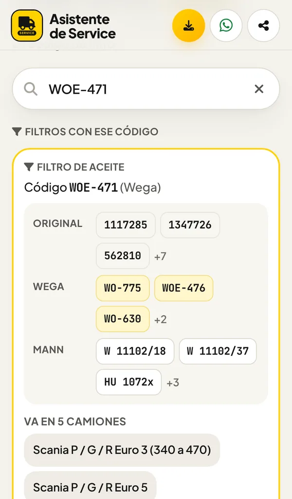 Búsqueda por código de filtro con equivalencias
