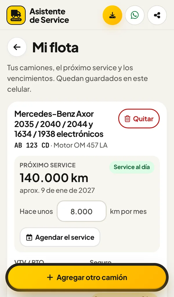 Mi flota con el próximo service y los vencimientos